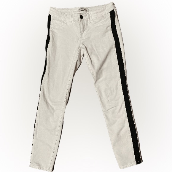 EXPRESS Ankle Stella regular fit low rise white jeans black stripe Size 0 - Picture 1 of 9